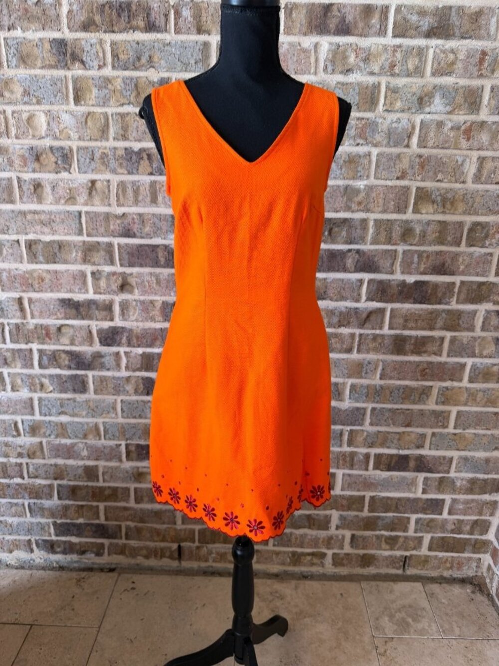 Granite vintage 90's Y2K orange sheath dress embroidered flowers size 5/6 casual